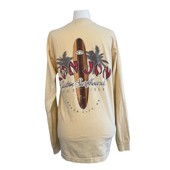 Ron Jon Surf Shop Ocean City Maryland Graphic Tee Yellow Long Sleeve Crewneck S - Picture 1 of 6